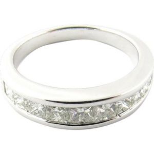 Vintage 14 Karat White Gold Princess Cut Diamond Wedding Band Size 6.25 #2515